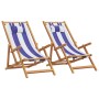 Folding beach chairs 2 pcs solid wood fabric blue white by , Garden chairs - Ref: Foro24-3214490, Price: 152,90 €, Discount: %