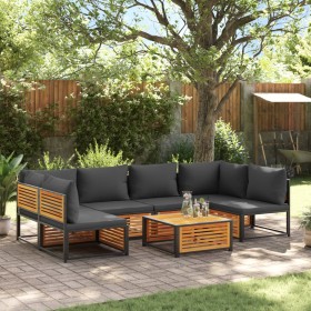 Garden sofa set with 7 pieces, solid acacia wood, and cushions. by , Garden sets - Ref: Foro24-3214899, Price: 858,50 €, Disc...