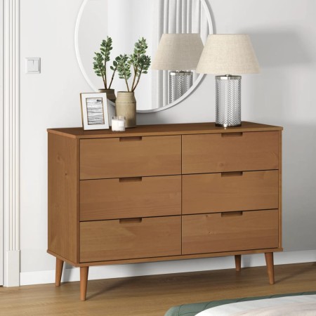 Bedside table MOLDE made of solid pine wood in brown color, measuring 113x40x80 cm. by , Drawers - Ref: Foro24-4013410, Price...