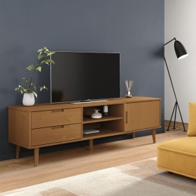 TV stand MOLDE made of solid pine wood in brown color, 158x40x49 cm. by , TV Furniture - Ref: Foro24-4013412, Price: 178,99 €...