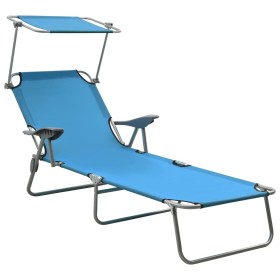 Sun lounger with steel awning blue steel by vidaXL, Loungers - Ref: Foro24-310336, Price: 73,51 €, Discount: %