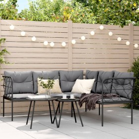 Gartensofa mit schwarzen Kissen aus Stahl und Textilene von , Gartensets - Ref: Foro24-3283742, Preis: 367,99 €, Rabatt: %