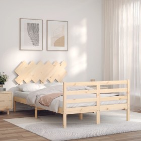 Double bed frame with solid wood headboard by vidaXL, Beds and slatted bases - Ref: Foro24-3195256, Price: 109,99 €, Discount: %