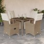 Garden table and 5-piece chair set with beige synthetic rattan cushions. by , Garden sets - Ref: Foro24-3276938, Price: 578,3...