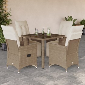 Gartentisch und Stühle 5-teilig mit Kissen aus synthetischem Rattan in Beige. von , Gartensets - Ref: Foro24-3276938, Preis: ...