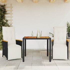 Garden table and 3-piece chair set with black synthetic rattan cushions. by , Garden sets - Ref: Foro24-3276959, Price: 354,2...