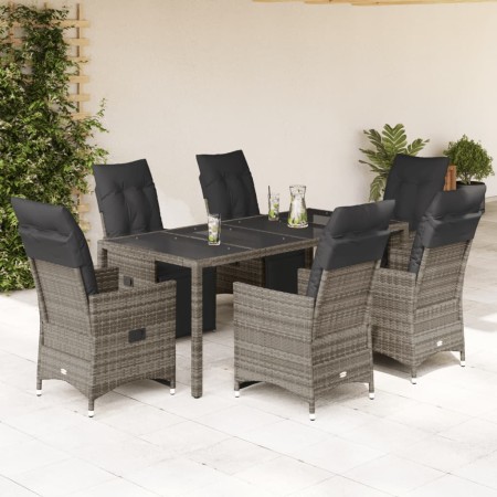 Garden table and 7-piece chairs set with gray synthetic rattan cushions. by , Garden sets - Ref: Foro24-3276897, Price: 954,0...