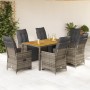 Garden table and 7-piece chairs set with gray synthetic rattan cushions. by , Garden sets - Ref: Foro24-3276888, Price: 923,6...