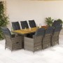 Garden table and 9-piece chairs set with gray synthetic rattan cushions. by , Garden sets - Ref: Foro24-3277259, Price: 1,00 ...