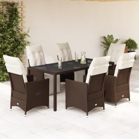 Set de mesa y sillas jardín 7 pzas con cojines ratán PE marrón de , Conjuntos de jardín - Ref: Foro24-3276919, Precio: 840,99...