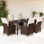 Set de mesa y sillas jardín 7 pzas con cojines ratán PE marrón de , Conjuntos de jardín - Ref: Foro24-3276919, Precio: 846,66...