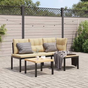 Garden bench with 3-piece cushions, steel frame with black powder coating. by , Garden sets - Ref: Foro24-3283647, Price: 231...