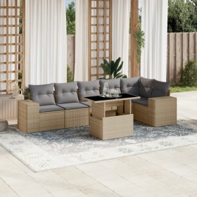 Gartensofagarnitur 7-teilig mit Kissen aus synthetischem Rattan in Beige. von , Gartensets - Ref: Foro24-3269179, Preis: 567,...