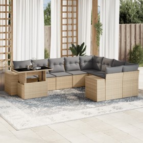 Gartensofa-Set mit 10-teiligen beigen Kissen aus synthetischem Rattan. von , Gartensets - Ref: Foro24-3269399, Preis: 732,04 ...