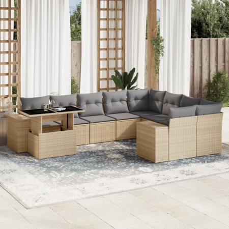 Garden sofa set with beige cushions, 10 pieces, synthetic rattan by , Garden sets - Ref: Foro24-3269399, Price: 723,45 €, Dis...