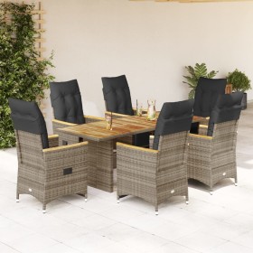 Garden table and 7-piece chairs set with gray synthetic rattan cushions. by , Garden sets - Ref: Foro24-3276973, Price: 937,6...