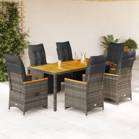 Garden table and 7-piece chairs set with gray synthetic rattan cushions. by , Garden sets - Ref: Foro24-3276971, Price: 849,9...