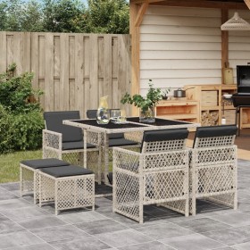 Garden dining set 9 pieces with light gray synthetic rattan cushions by , Garden sets - Ref: Foro24-3210779, Price: 422,99 €,...