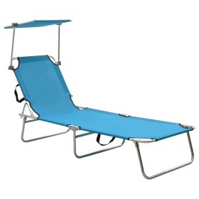 Folding sun lounger with blue aluminum awning by vidaXL, Loungers - Ref: Foro24-310362, Price: 68,99 €, Discount: %