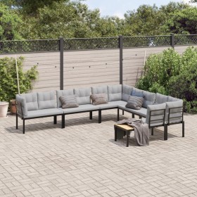 Gartensofa-Set mit 6-teiligen Kissen, pulverbeschichtetem schwarzen Stahl. von , Gartensets - Ref: Foro24-3283658, Preis: 568...