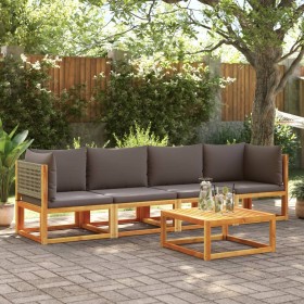 Solid acacia wood garden sofa set with 4 cushions. by , Garden sets - Ref: Foro24-3278901, Price: 488,09 €, Discount: %