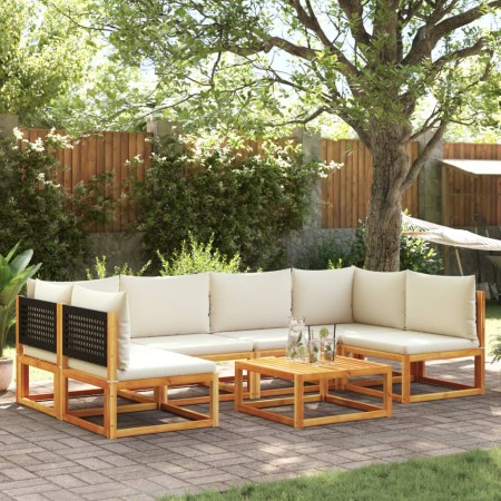 Garden sofa set with 7 pieces, solid acacia wood, and cushions. by , Garden sets - Ref: Foro24-3278886, Price: 761,66 €, Disc...