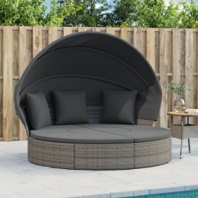 Garden sunbed with canopy and gray PE rattan cushions by , Outdoor beds - Ref: Foro24-362256, Price: 506,84 €, Discount: %