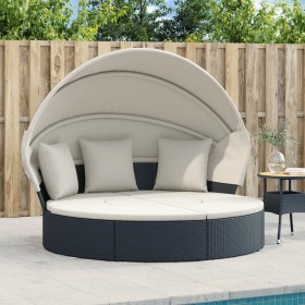 Gartenliege mit Baldachin und Kissen aus schwarzem PE-Rattan von , Betten im Freien - Ref: Foro24-362254, Preis: 477,22 €, Ra...