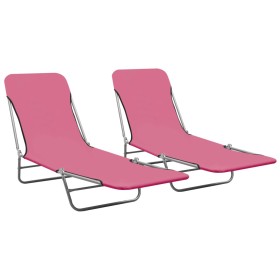 Tumbonas plegables 2 unidades acero y tela rosa de vidaXL, Tumbonas - Ref: Foro24-310345, Precio: 84,20 €, Descuento: %