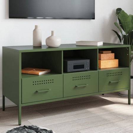 TV stand made of cold-rolled steel in olive green, measuring 100.5x39x50.5 cm. by , TV Furniture - Ref: Foro24-843040, Price:...