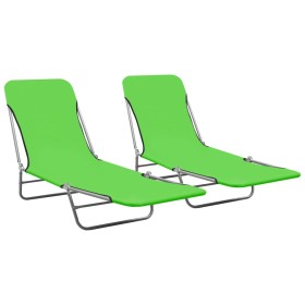 Folding sun loungers 2 units steel and green fabric by vidaXL, Loungers - Ref: Foro24-310343, Price: 84,99 €, Discount: %