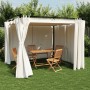 Pavillon mit cremefarbenen Stoffvorhängen aus Stahl, 3x3 m. von , Zelte und Pavillons - Ref: Foro24-4003917, Preis: 340,70 €,...