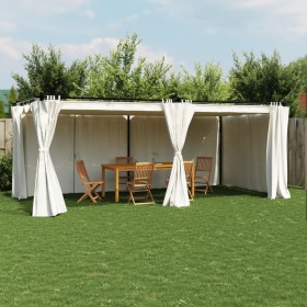 Cenador con cortinas acero color crema 6x3 m de , Carpas y cenadores - Ref: Foro24-4003920, Precio: 488,03 €, Descuento: %