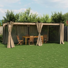 Cenador con cortinas acero taupe 6x3 m de , Carpas y cenadores - Ref: Foro24-4003922, Precio: 508,99 €, Descuento: %