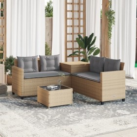 Gartensofa in L-Form mit Tisch und Kissen aus beigem PE-Rattan. von , Gartensets - Ref: Foro24-369030, Preis: 371,57 €, Rabat...