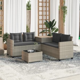 L-shaped garden sofa with table and light gray PE rattan cushions by , Garden sets - Ref: Foro24-369032, Price: 371,99 €, Dis...