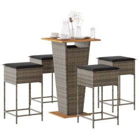 Juego de bar de jardín de 5 piezas con cojines ratán PE gris de , Conjuntos de jardín - Ref: Foro24-3261479, Precio: 359,99 €...