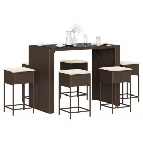 7-piece garden bar set with brown PE rattan cushions by , Garden sets - Ref: Foro24-3261509, Price: 431,24 €, Discount: %