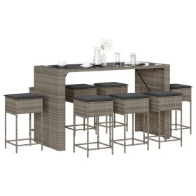 9-piece garden bar set with gray PE rattan cushions by , Garden sets - Ref: Foro24-3261514, Price: 545,99 €, Discount: %