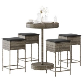 Garden table and high stools 5 pieces with gray PE rattan cushions by , Garden sets - Ref: Foro24-3261445, Price: 283,66 €, D...