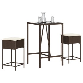 3-piece garden bar set with brown PE rattan cushions by , Garden sets - Ref: Foro24-3261458, Price: 224,65 €, Discount: %