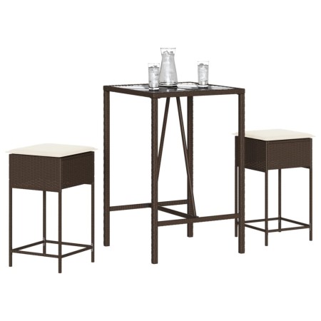 3-piece garden bar set with brown PE rattan cushions by , Garden sets - Ref: Foro24-3261458, Price: 224,83 €, Discount: %