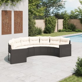 Semicircular garden sofa with black synthetic rattan cushions by , Outdoor sofas - Ref: Foro24-3318513, Price: 430,99 €, Disc...