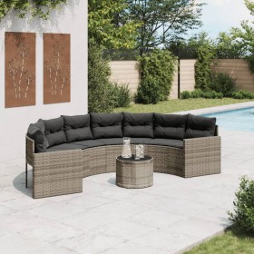 Semicircular garden sofa with table and gray PE rattan cushions by , Outdoor sofas - Ref: Foro24-3318518, Price: 476,47 €, Di...