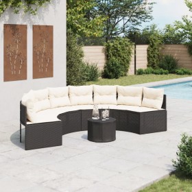 Halbrundes Gartensofa mit Tisch und schwarzen PE-Rattan-Kissen. von , Outdoor-Sofas - Ref: Foro24-3318526, Preis: 446,96 €, R...