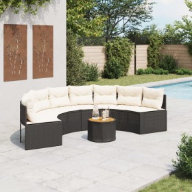 Halbrundes Gartensofa mit Tisch und schwarzen PE-Rattan-Kissen. von , Outdoor-Sofas - Ref: Foro24-3318530, Preis: 456,99 €, R...