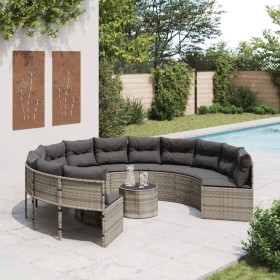 Round garden sofa with table and gray PE rattan cushions by , Outdoor sofas - Ref: Foro24-3318545, Price: 660,99 €, Discount: %