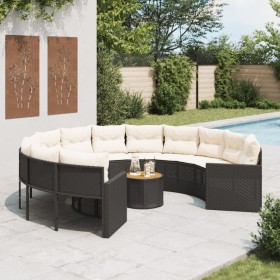 Round garden sofa with table and black PE rattan cushions by , Outdoor sofas - Ref: Foro24-3318539, Price: 666,73 €, Discount: %