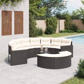 Semicircular 3-piece synthetic rattan garden sofa set in black. by , Outdoor sofas - Ref: Foro24-3262065, Price: 606,99 €, Di...