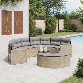 Semicircular 3-piece synthetic rattan garden sofa set in beige color. by , Outdoor sofas - Ref: Foro24-3262067, Price: 627,76...